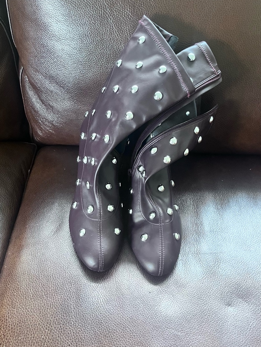 New Anthropologie Studded Oxblood Mid-Calf Booties - Picture 2 of 3